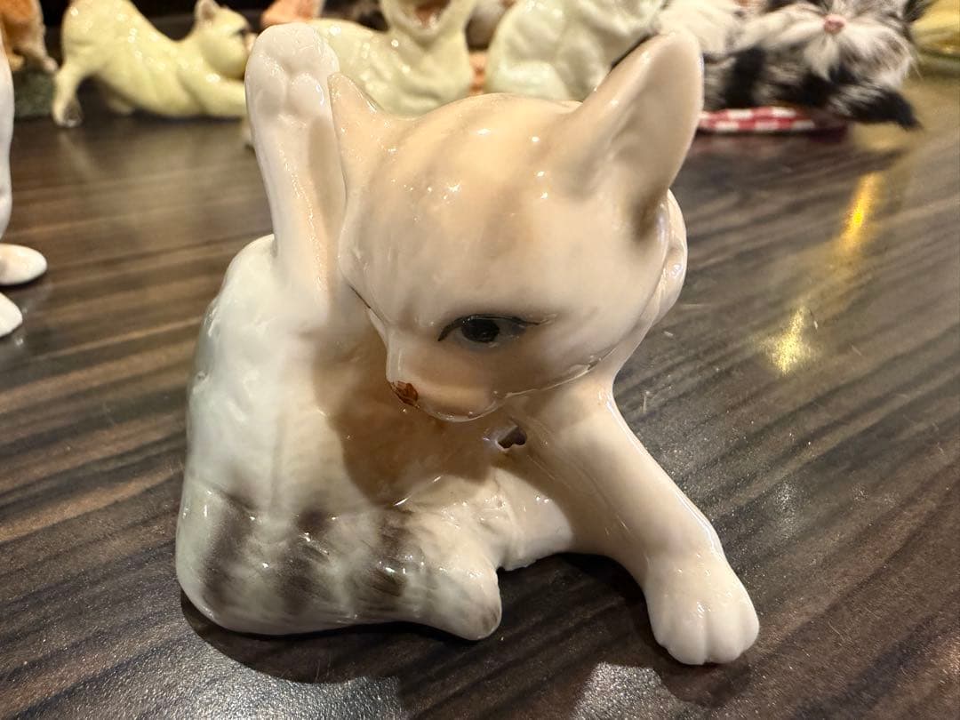 猫好きな方必見　猫のレトロ置物13点セット（ファー・陶器）　約20年前