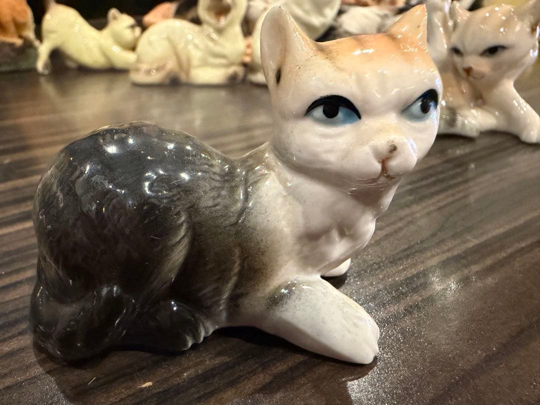 猫好きな方必見　猫のレトロ置物13点セット（ファー・陶器）　約20年前