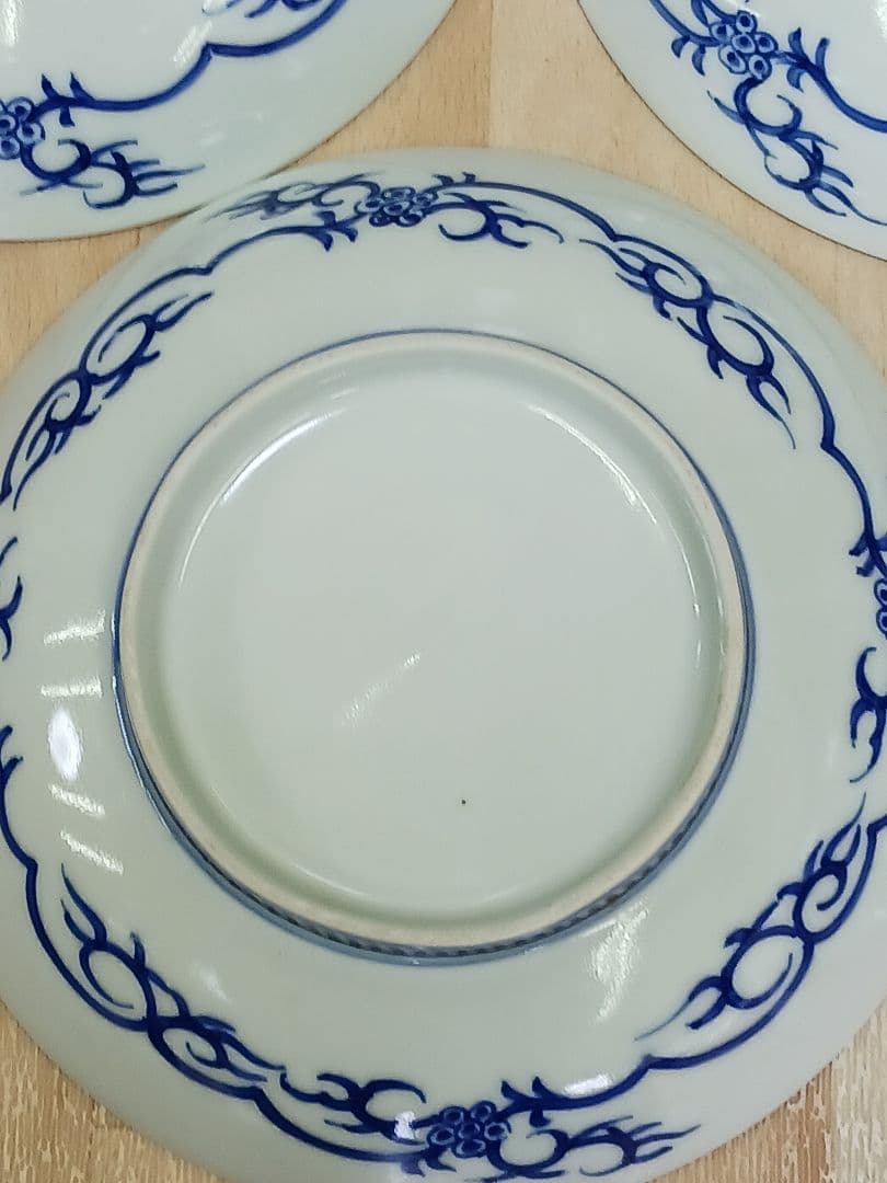 鍋島　鍋島焼　藍鍋島　染付　三保松原模様　富士図　櫛高台　7寸皿　5客　共箱