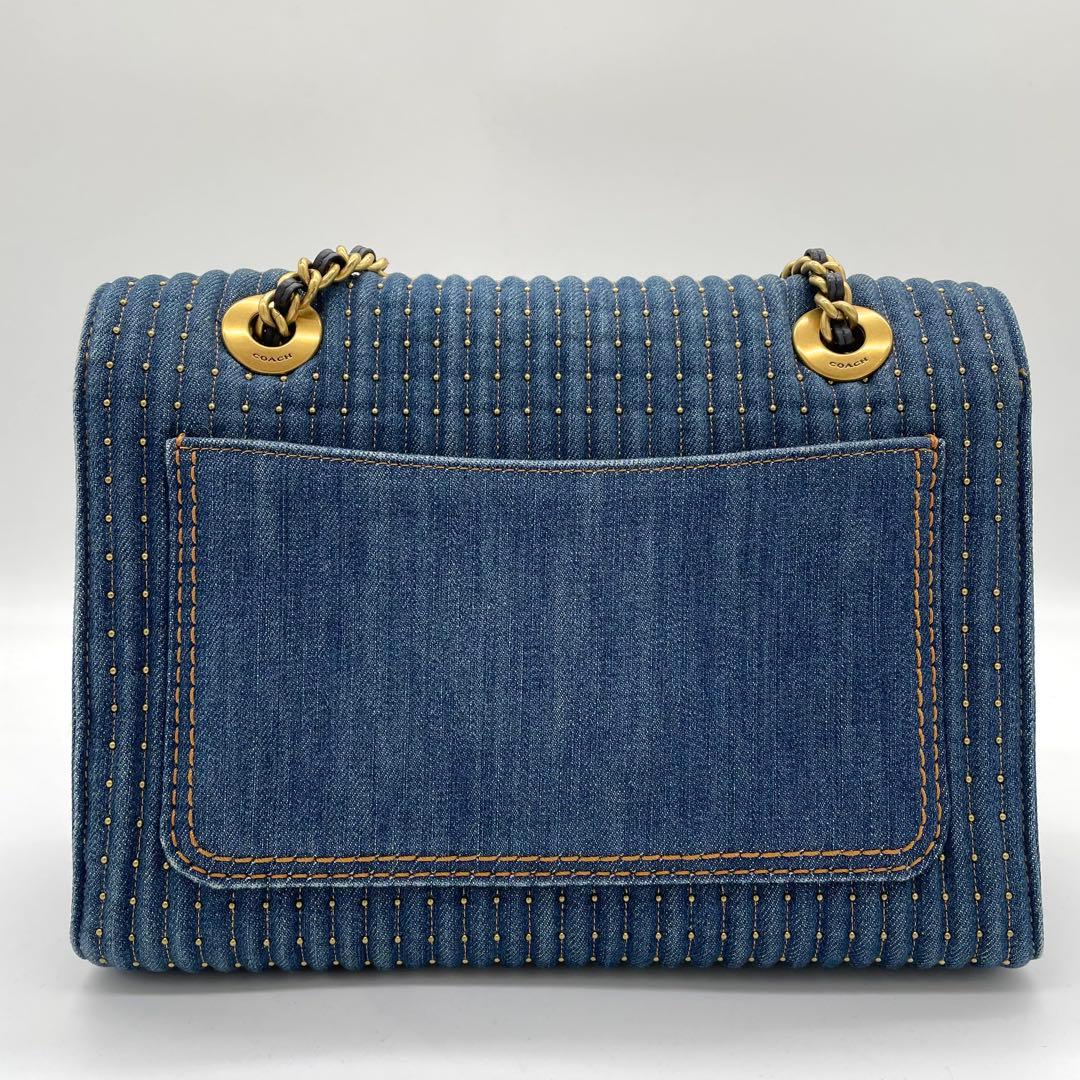 【極美品】コーチ　ショルダーバッグ　ティーローズ　ターンロック　デニム　青
