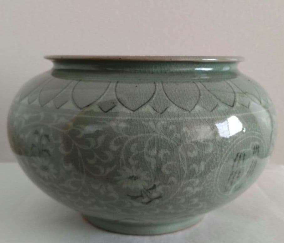 高麗青磁 池順鐸 高麗陶窯 韓国人間国宝 水指 壺インテリア 花瓶