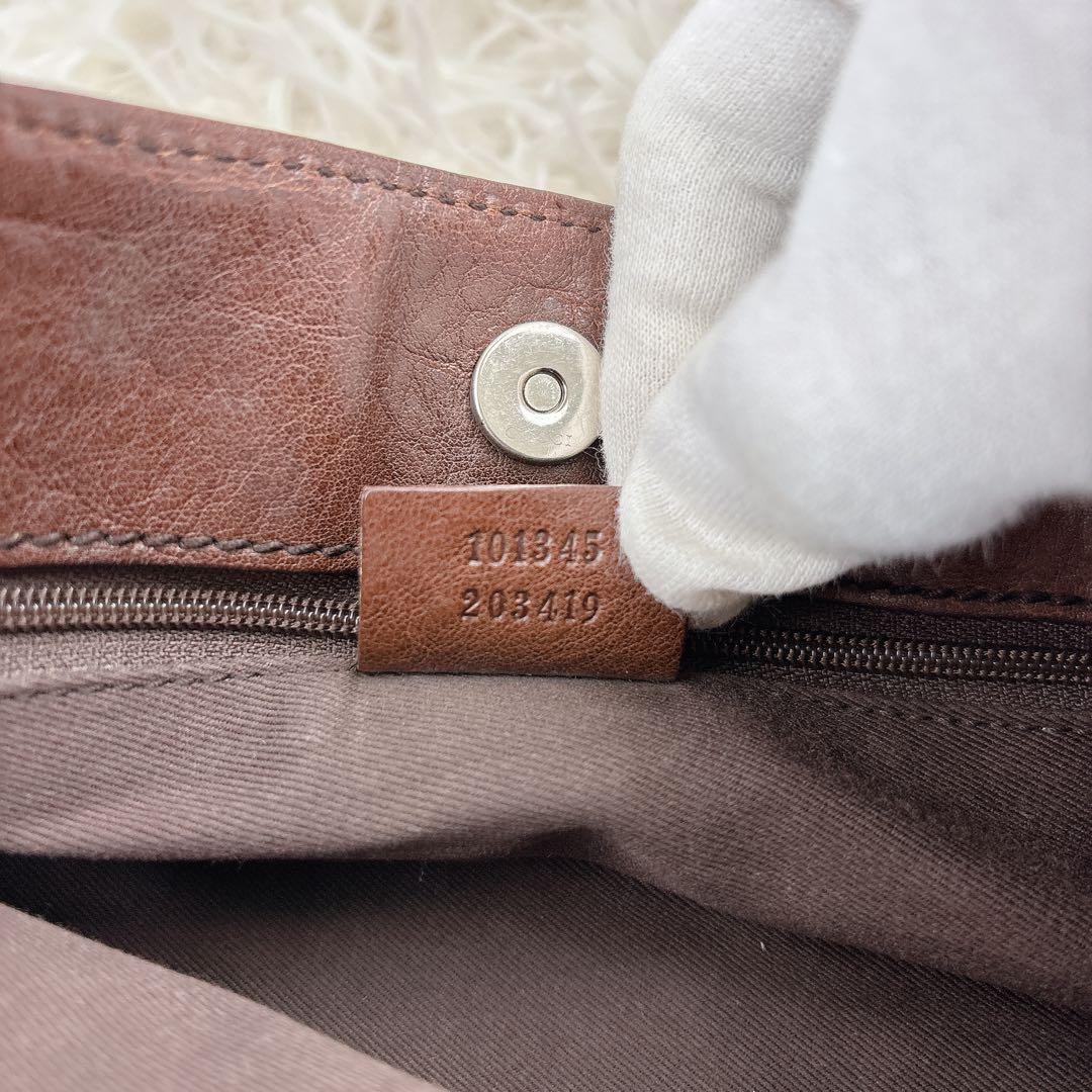 GUCCI グッチ　ハンドバッグ　GG　ホースビット　ブラウン　ビンテージ