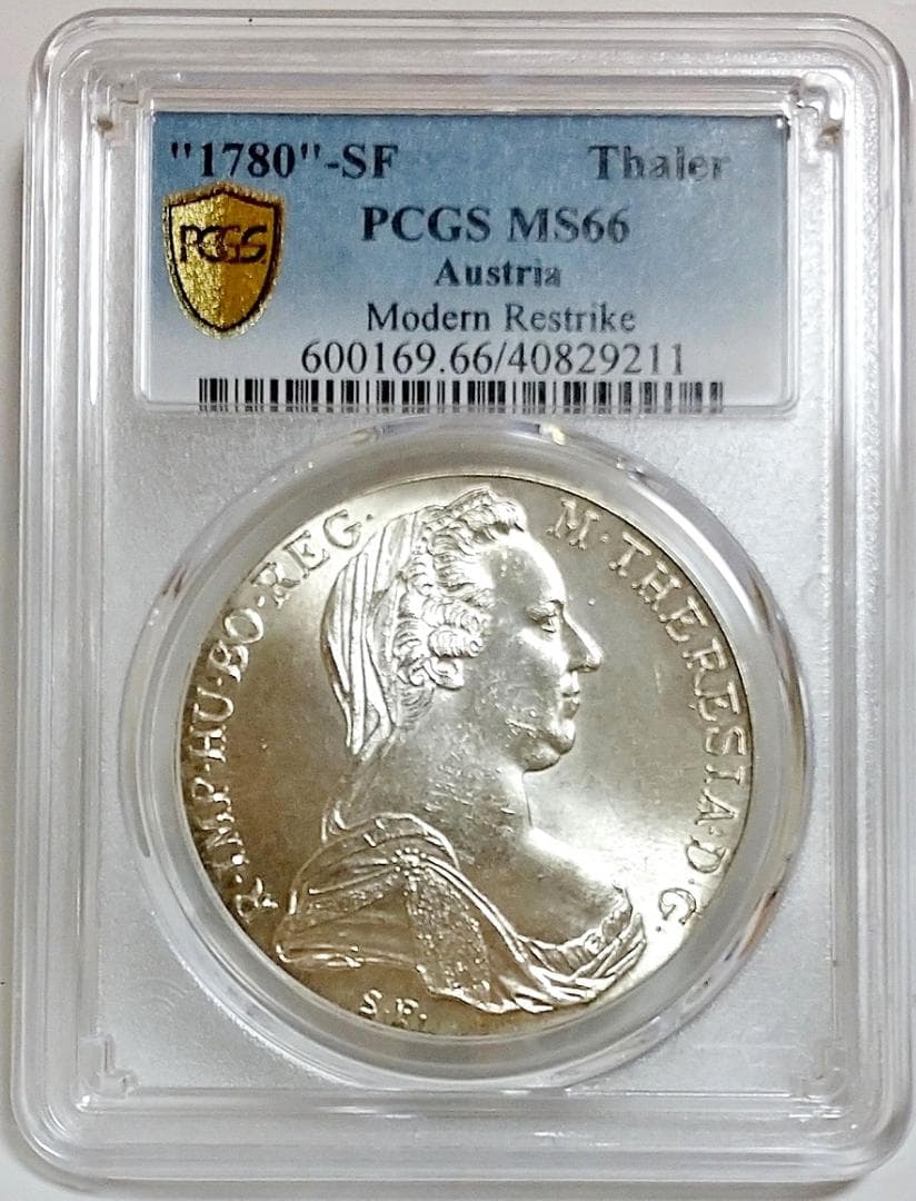 MS66 1780 SF オーストリア マリアテレジア 1ターラー ターレル銀貨