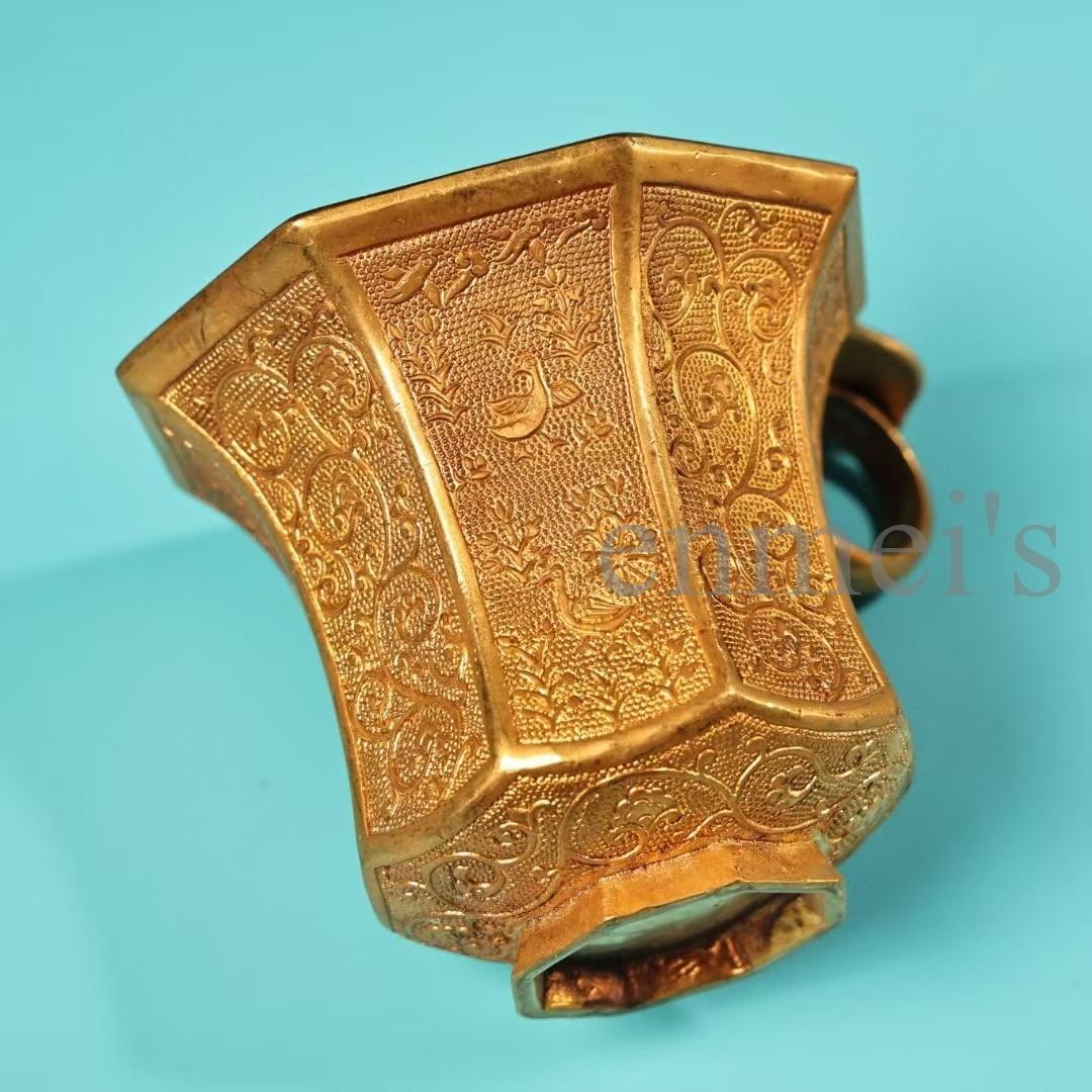 中国古美術・珍蔵純銅製・鎏金・錾花彫刻・八角彫刻酒杯セット・茶道具・風水置物