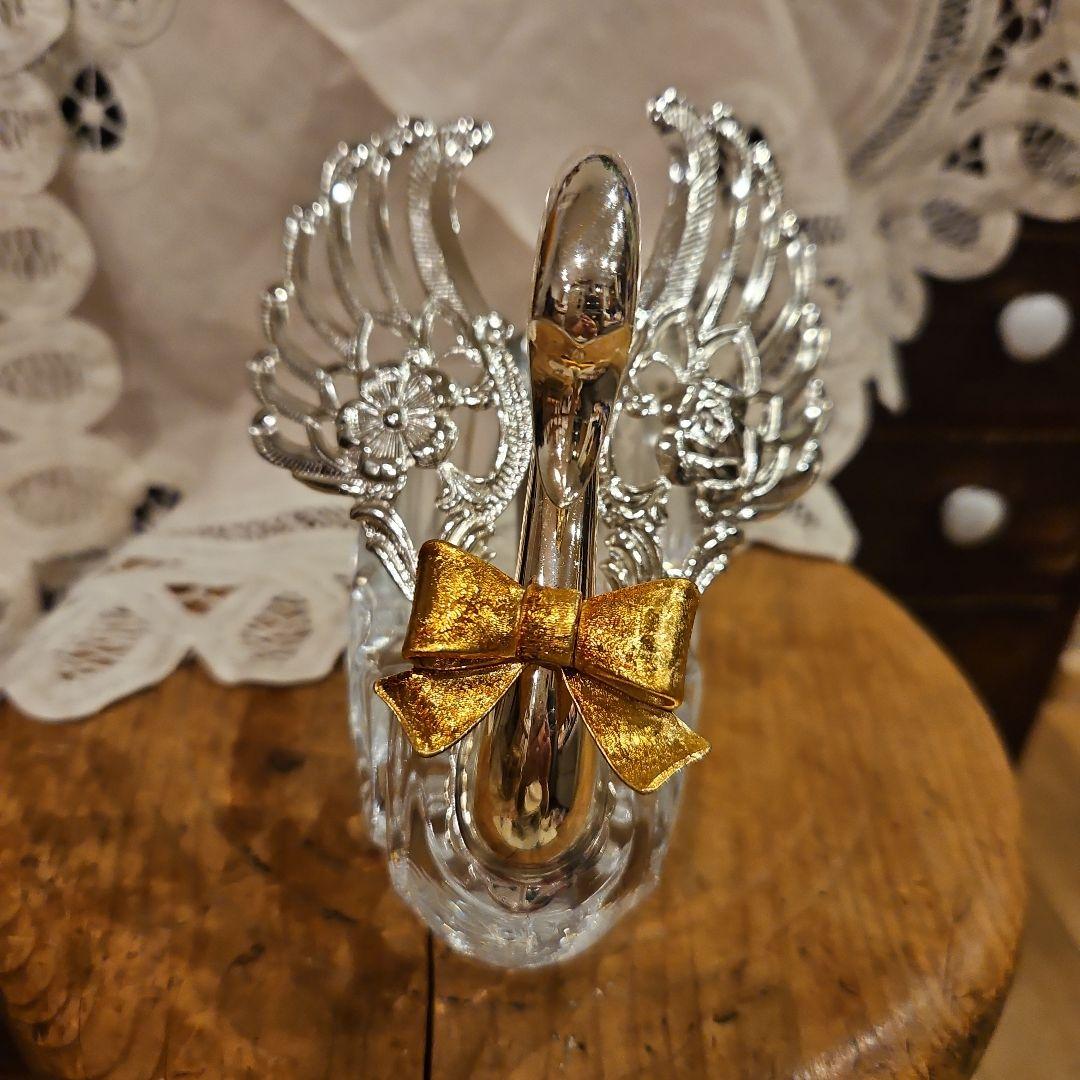 フランスアンティーク風　スワン　白鳥　ガラス製 白鳥 デザイン スプーン付き