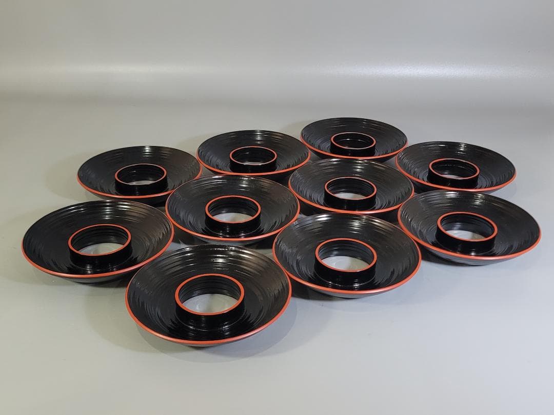 古美術 煎茶 漆 仿 長寛 茶托 共箱 美品 特製 十客