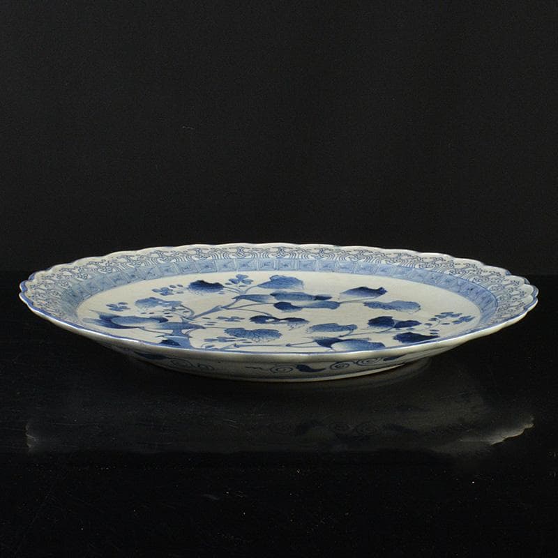 伊万里焼　古伊万里　大明成化年製銘　染付　花文　輪花皿　大皿　C　R7324F