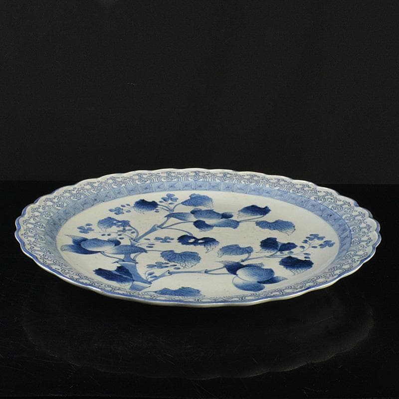 伊万里焼　古伊万里　大明成化年製銘　染付　花文　輪花皿　大皿　C　R7324F