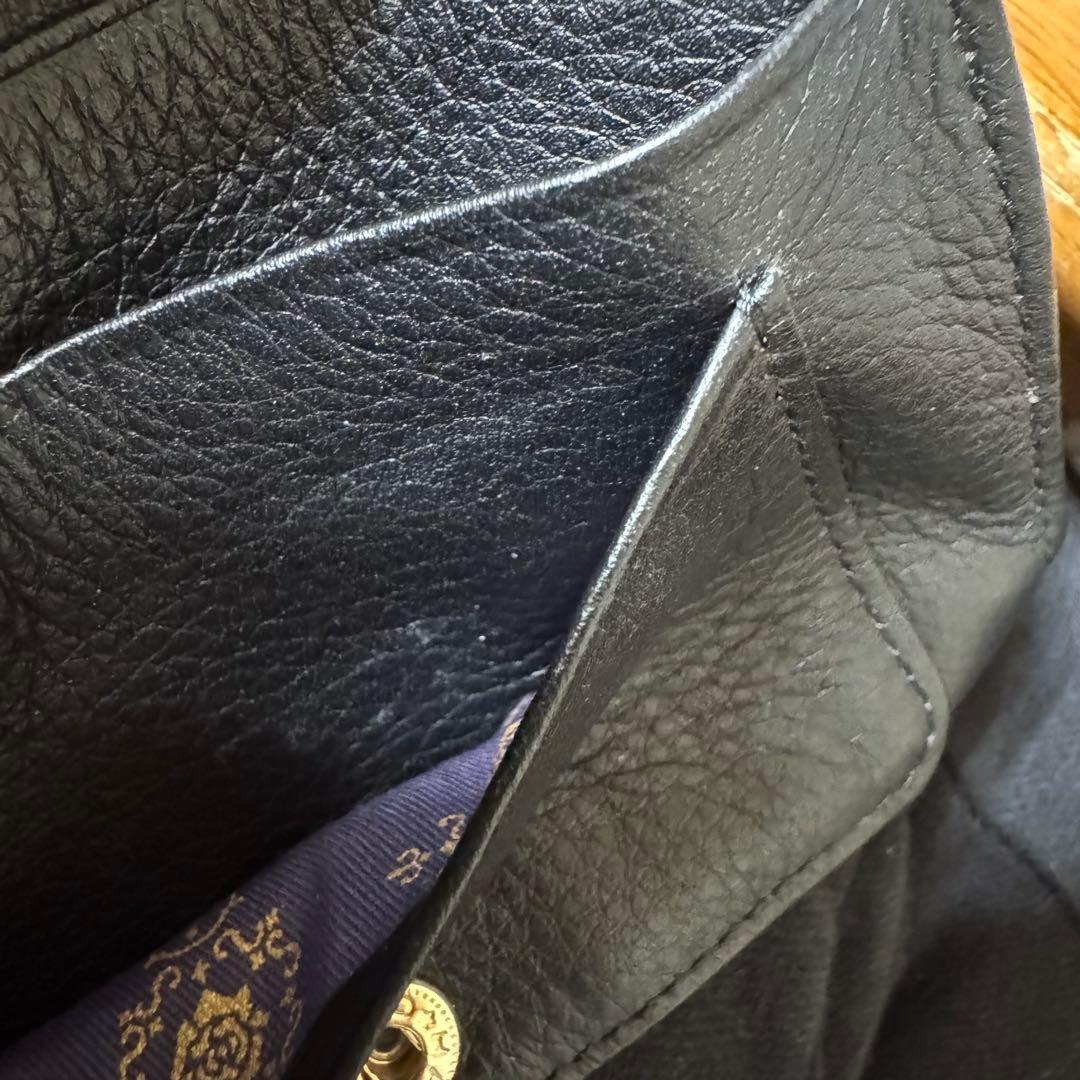 ★新品★ANNA SUI　アナスイ　レザー　がま口　二つ折り財布　黒　ブラック