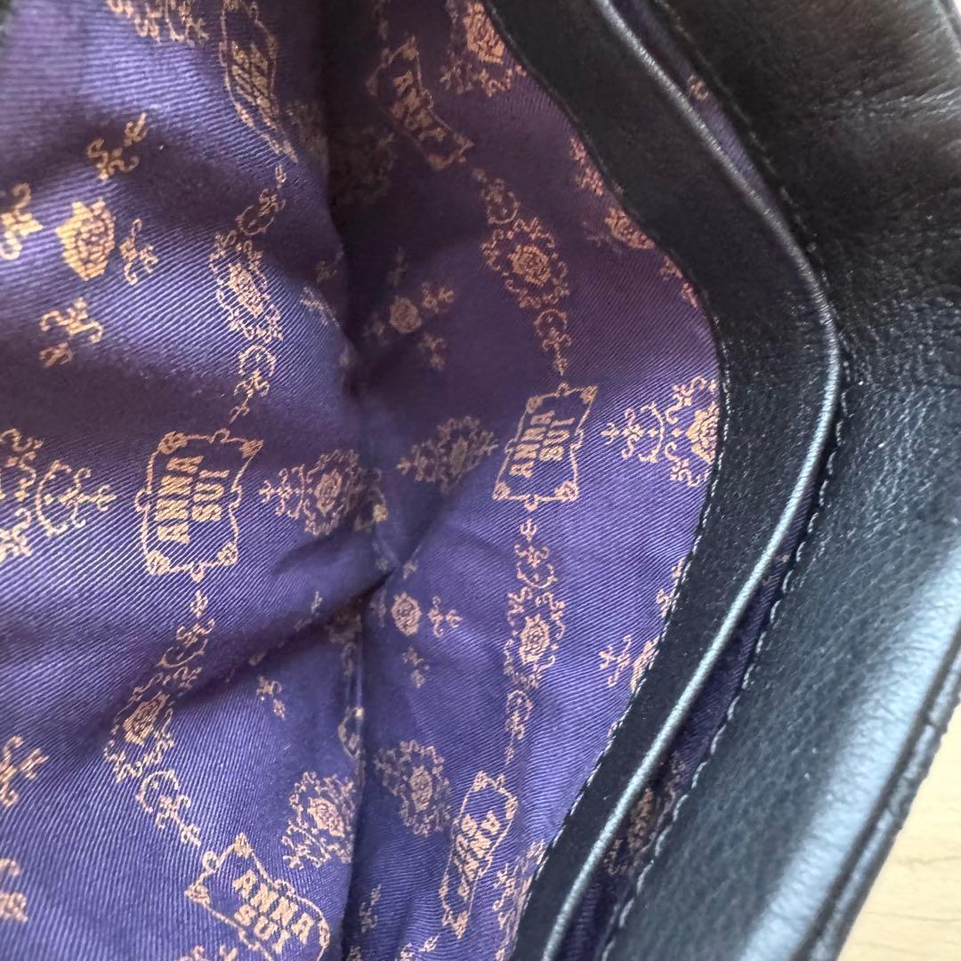 ★新品★ANNA SUI　アナスイ　レザー　がま口　二つ折り財布　黒　ブラック