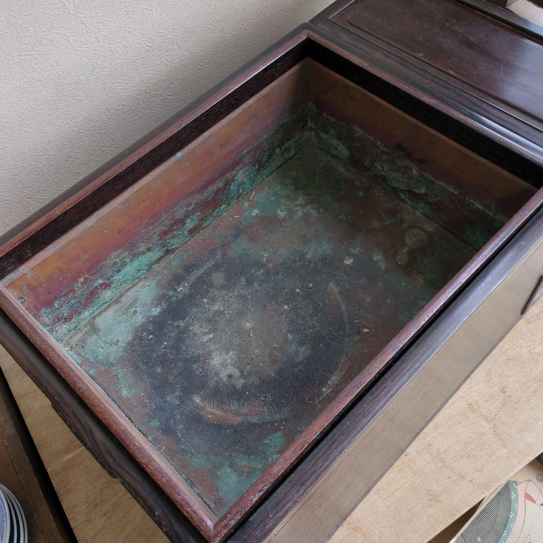 骨董 長火鉢 火鉢 関東火鉢 木製 内側銅器 アンティーク テーブル