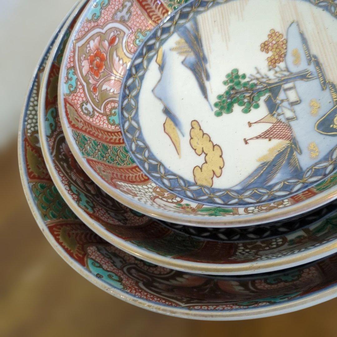 骨董　古伊万里　染錦　三っ丼　大中小　3つ　美品　鉢　器　錦出