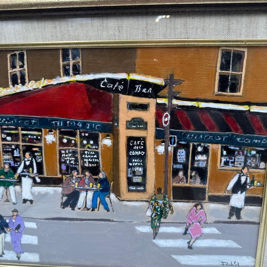 カフェの風景 油彩画