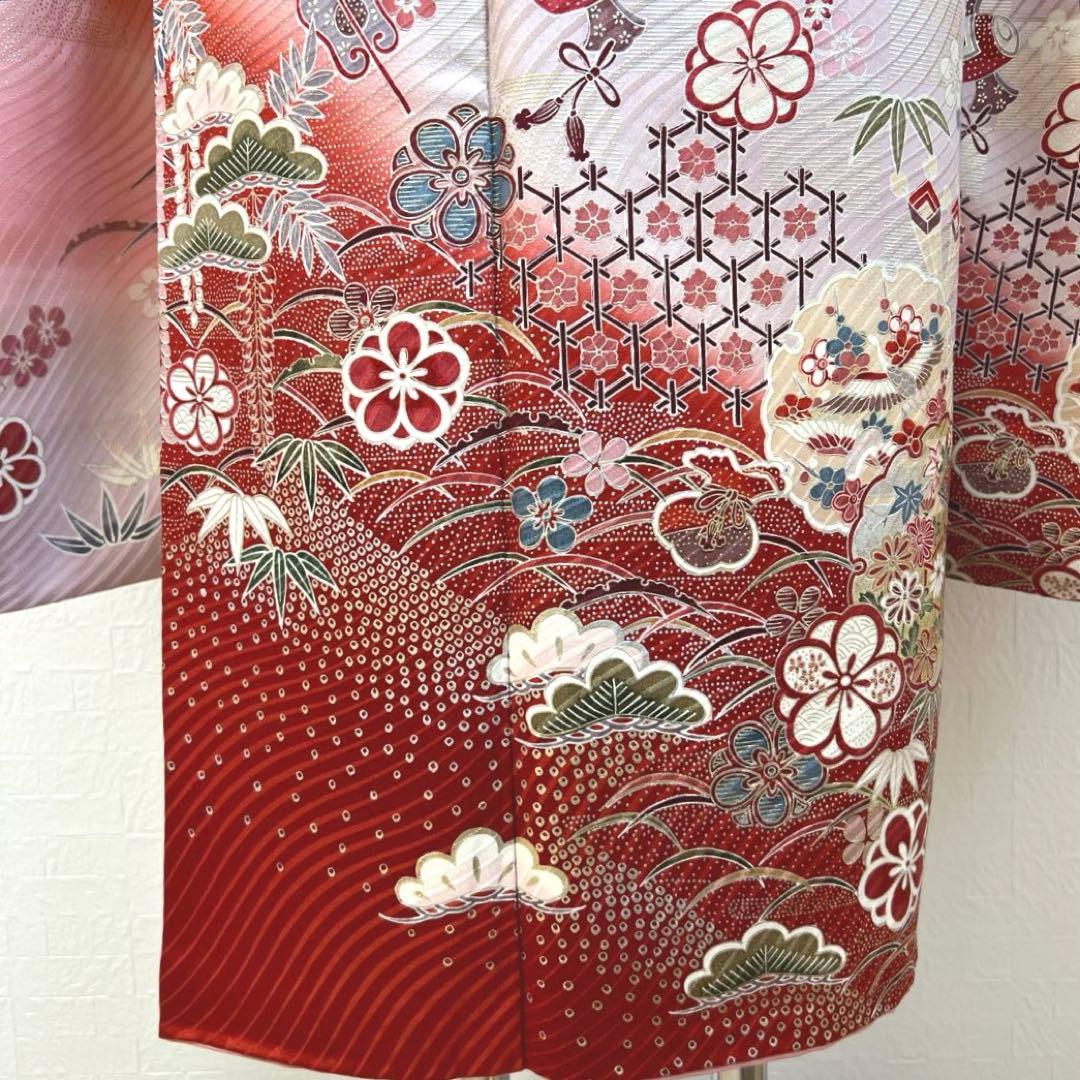 480 振袖フルセット 正絹 コーラルピンク オレンジ 橙 桃 金銀彩 暈し染め