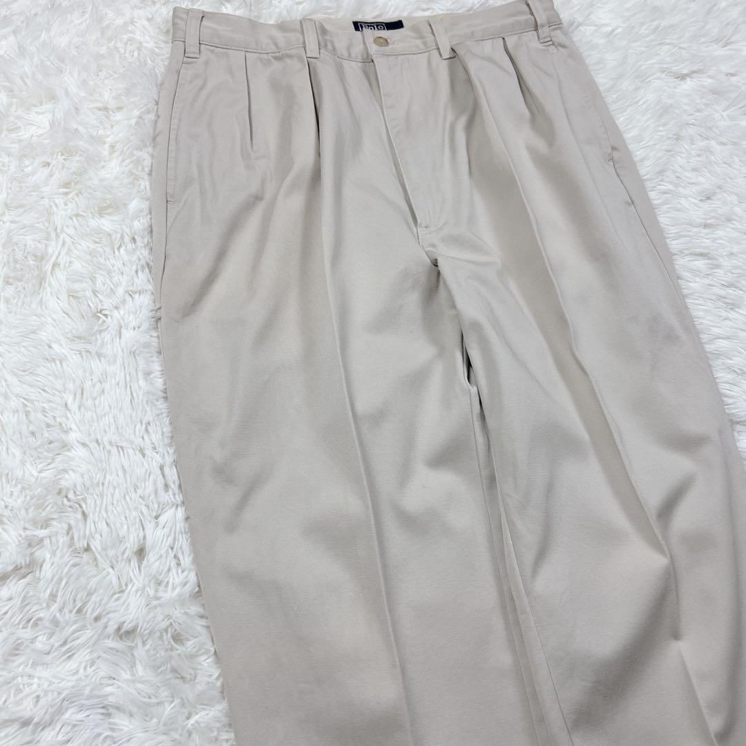 90s 美品　ポロバイラルフローレン　チノパンツ　ベージュ　ツータック W35