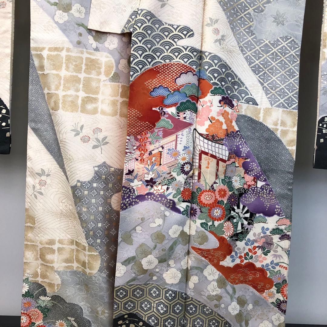 振袖 御所車 花模様 花亀甲 生成色 金彩 トールサイズ KK-2123