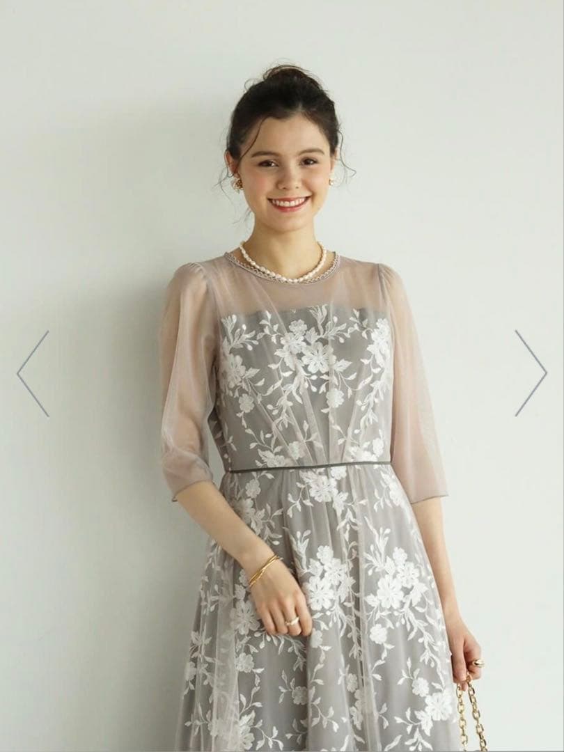 【SALE】Rire Fete ボタニカル刺繍チュールドレス38