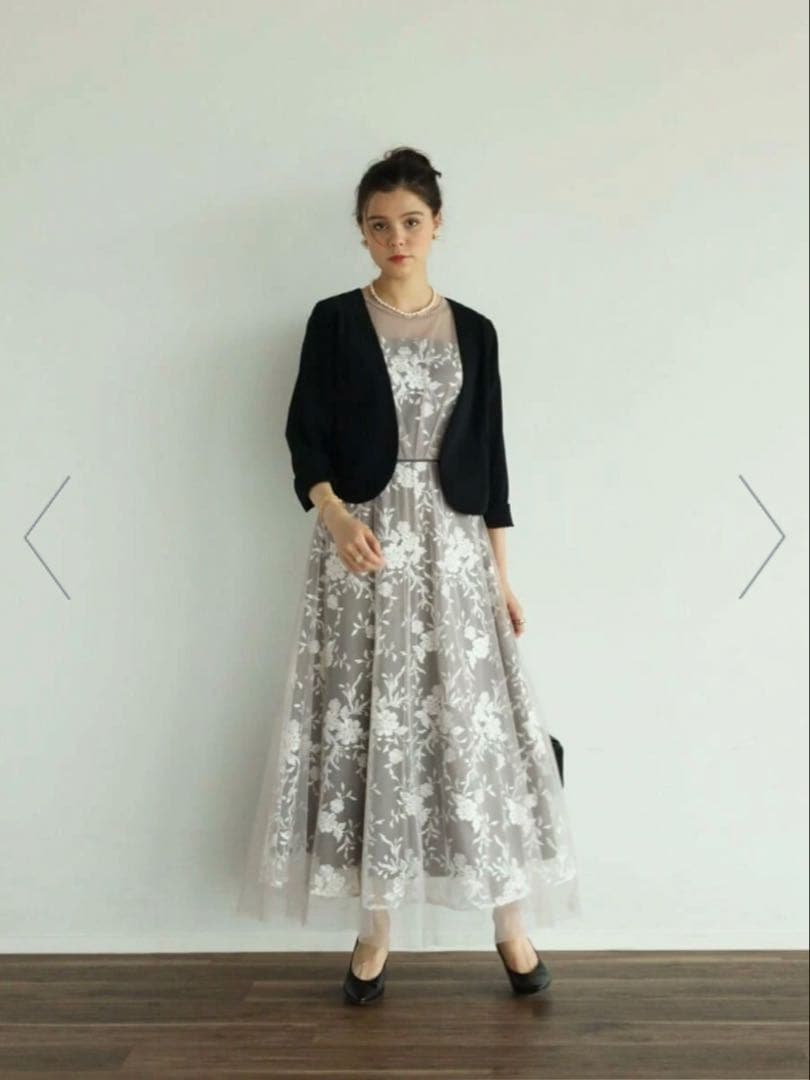 【SALE】Rire Fete ボタニカル刺繍チュールドレス38