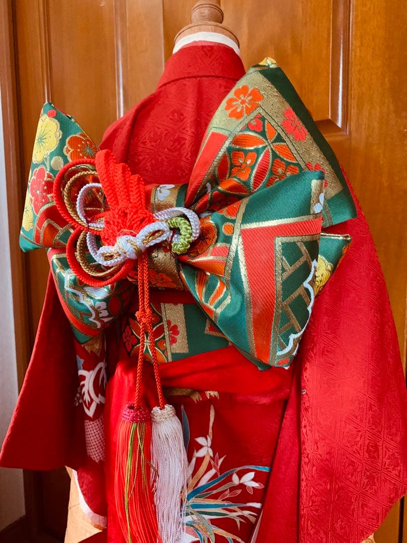 七五三　三歳の女の子のお支度　正絹お宮参り初着　襦袢まで全て正絹お着物フルセット