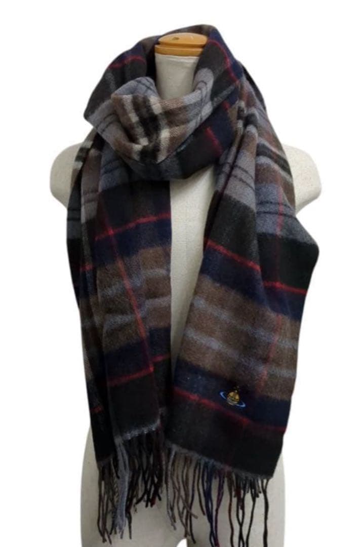 美品ヴィヴィアンウエストウッド洗えるウール１００％　大判ストールマフラーチェック