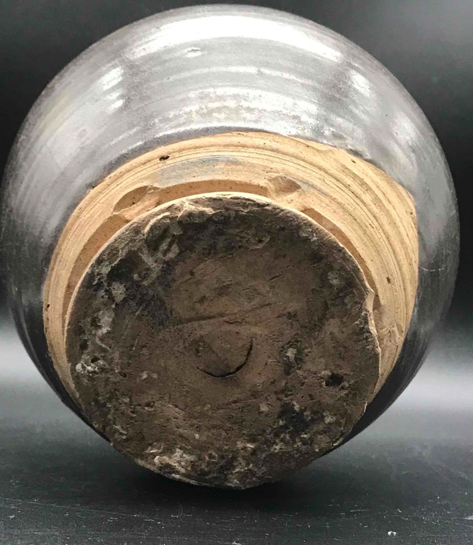 中国古美術　唐時代　耀州窯 瓢箪瓶　双耳瓶　磁州窯　黒釉　酒瓶　壺(A-29)