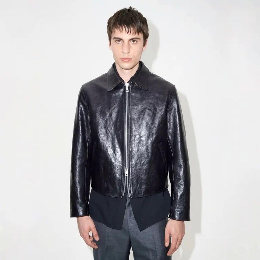 ち*ん様 レザーライダース ミニジャケットMini jacket 46ショート丈