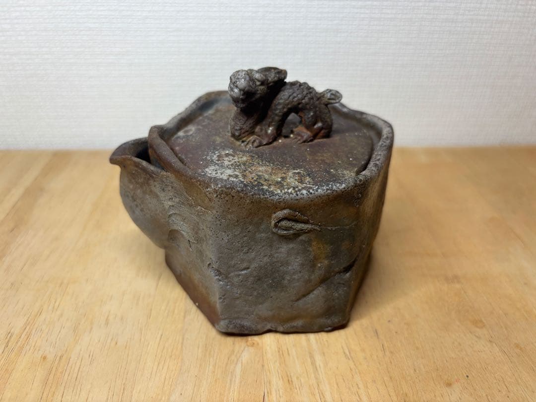 53.備前焼 宝瓶 登り窯 龍 りゅう リュウ 6角 手びねり 急須