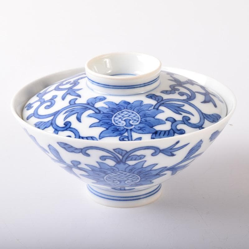 和食器　有田焼　華山萬右衛門作　唐草文　蓋付茶碗　十客　共箱　C　7613A