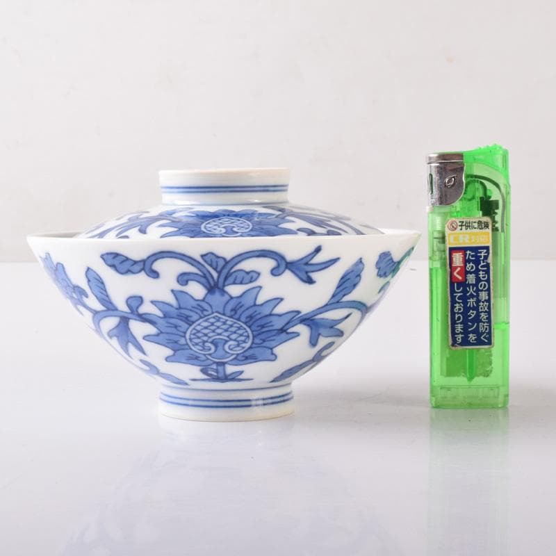 和食器　有田焼　華山萬右衛門作　唐草文　蓋付茶碗　十客　共箱　C　7613A