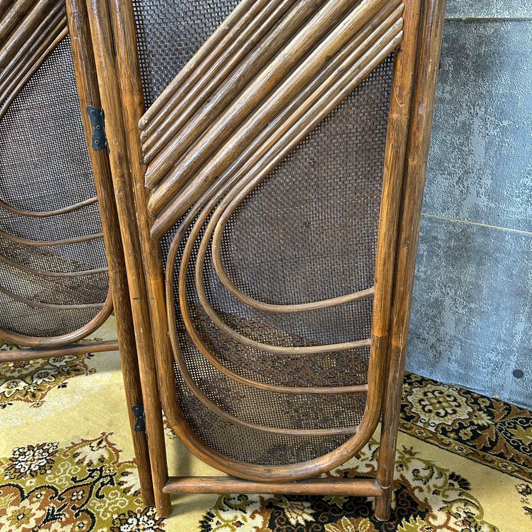 てらみ꧁籐家具꧂ラタン4連パーテーション ブラインド 間仕切り 昭和レトロ