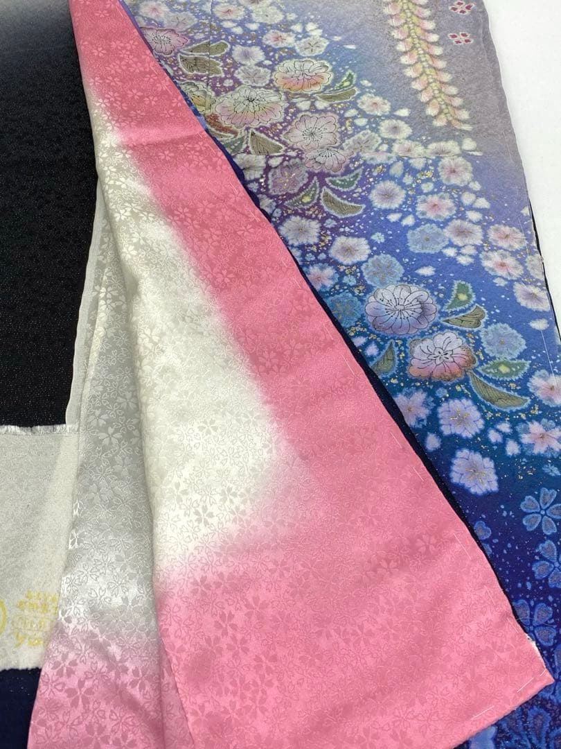 振袖 仮絵羽 京友禅 銀通し 絞り加工 金彩 辻が花 正絹 未仕立て品 八掛付き