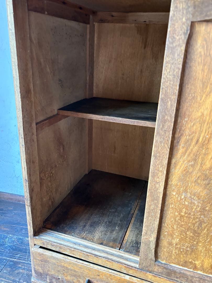 ダイヤガラス 作業台付き　レトロ 木製 キャビネット 水屋 食器棚 アンティーク