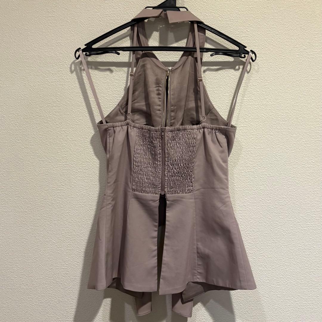 ローブドフルール　ベージュ フリル ホルターネック ミニドレス