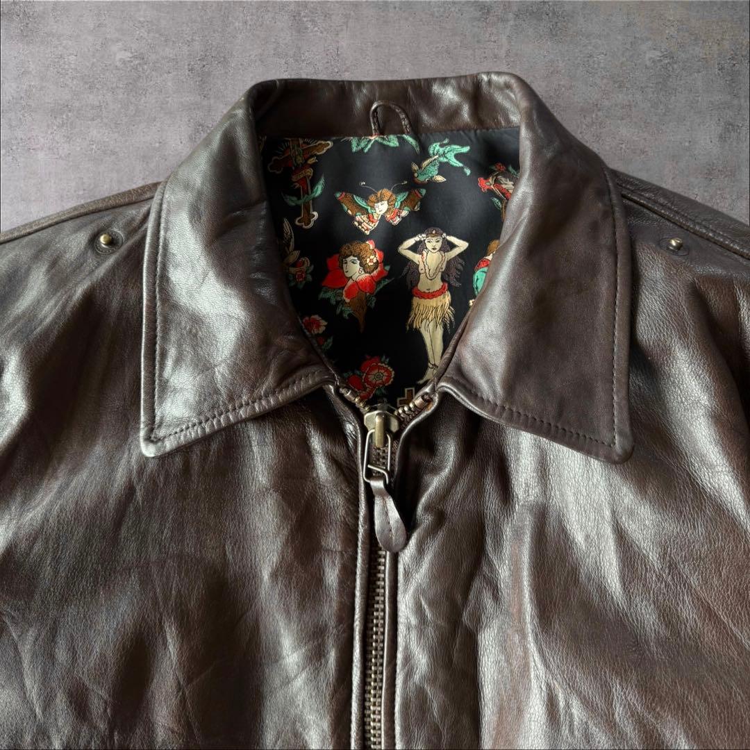 CHIPIE CUIR A-2typeレザージャケット　総柄裏地　ダークブラウン
