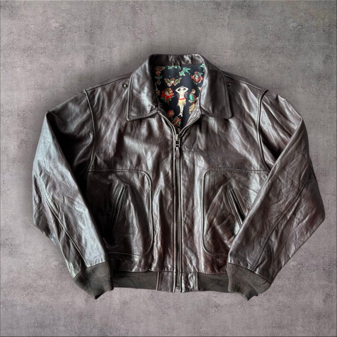 CHIPIE CUIR A-2typeレザージャケット　総柄裏地　ダークブラウン