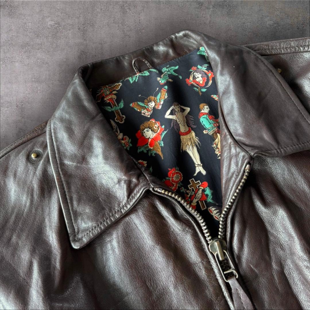 CHIPIE CUIR A-2typeレザージャケット　総柄裏地　ダークブラウン