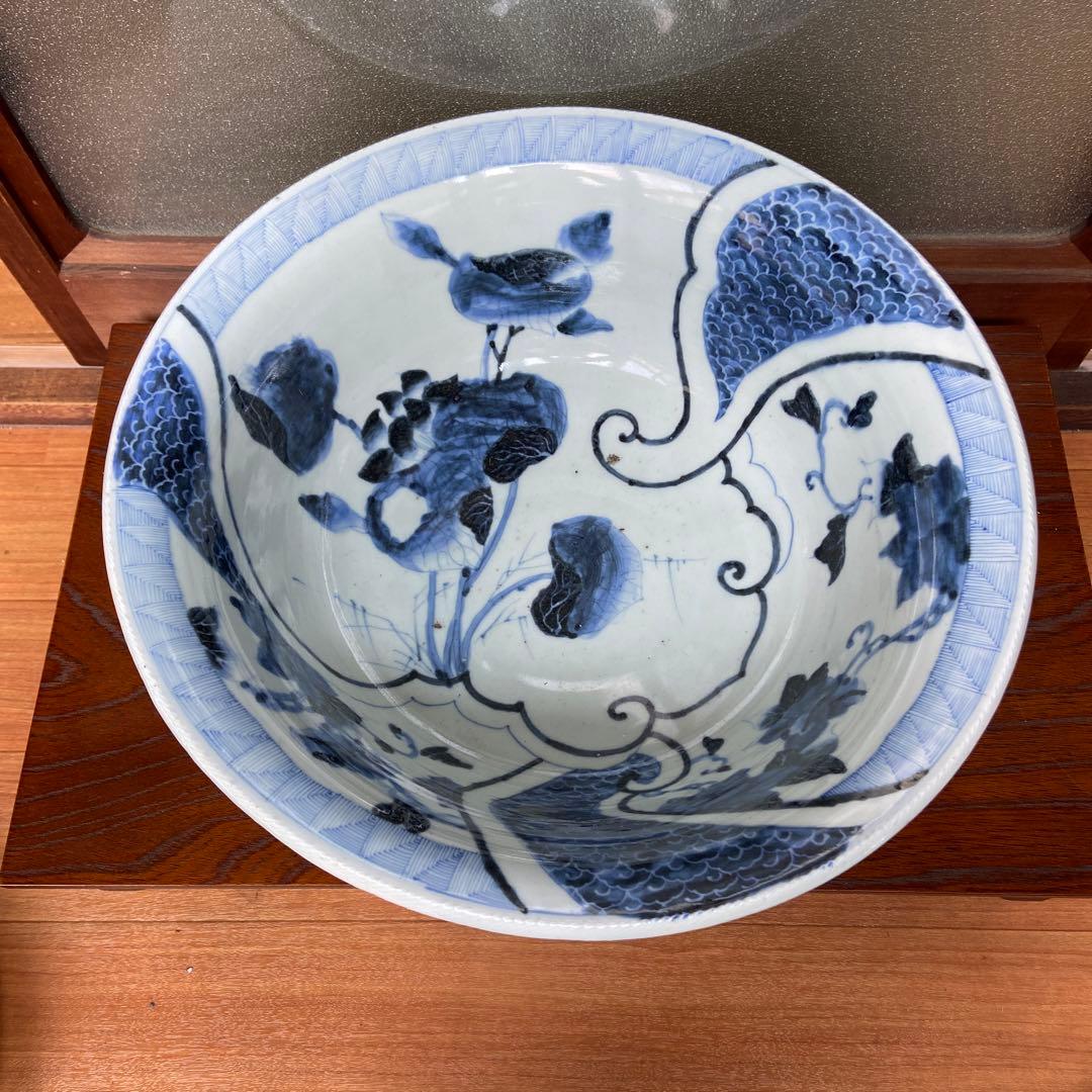 古伊万里染付果実の図特大深鉢