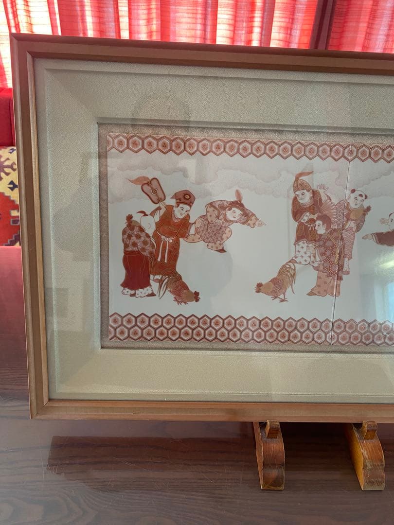 ■福島武山■赤絵九谷焼陶板・陶版画■額装■