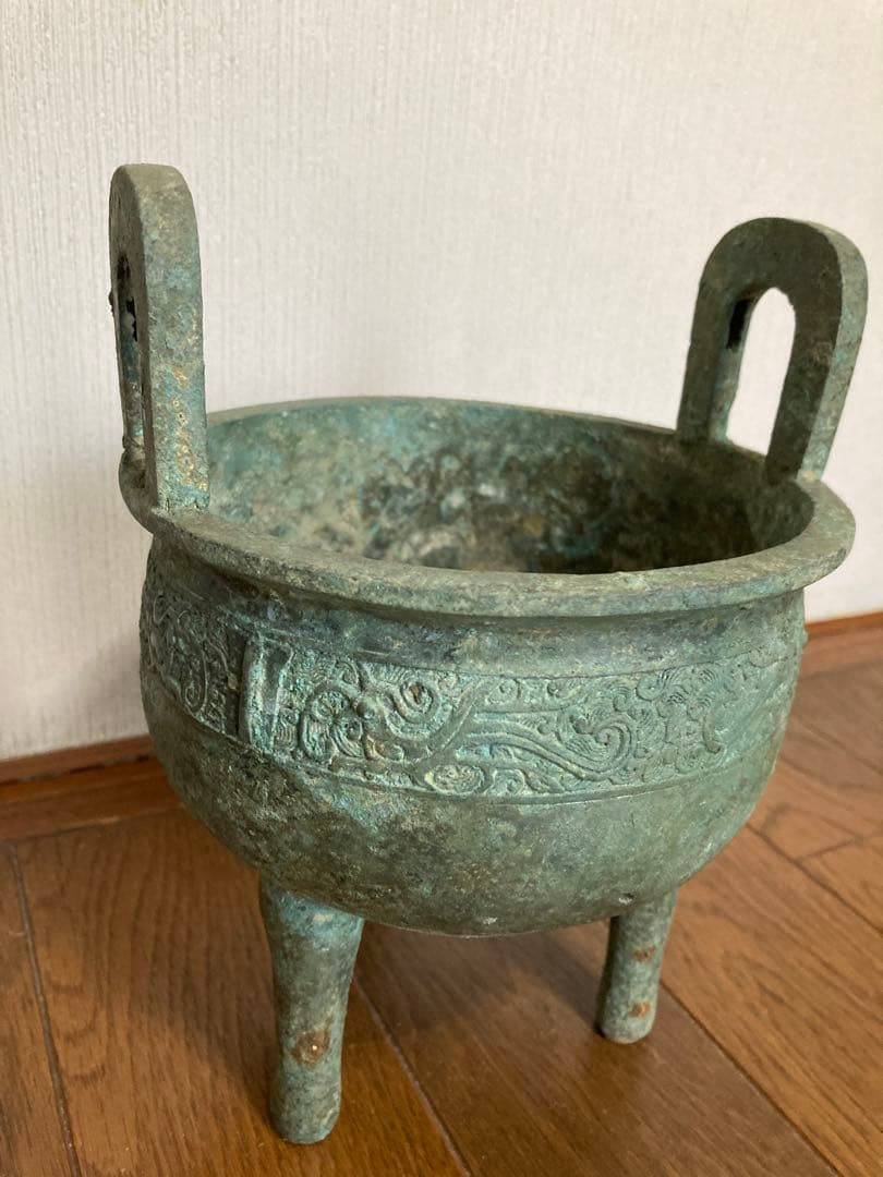 鼎(かなえ)中国青銅鳳凰文三足　値下げ断行