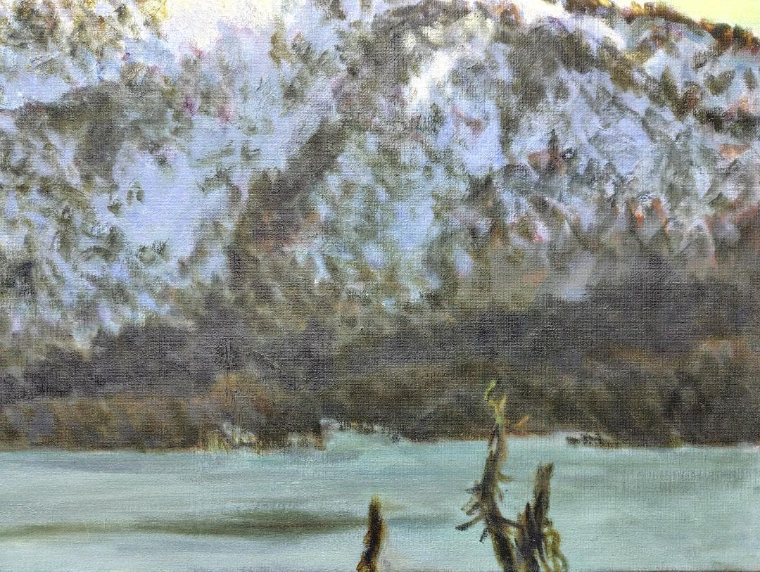 「厳冬の朝陽」2005 F15 絵画 油絵 油彩画 燧ヶ岳 尾瀬ヶ原