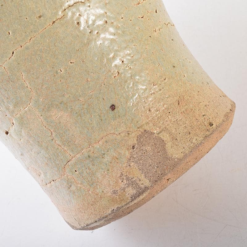 中国　唐時代　越州窯　青磁　虎貼花文　皈依瓶　日月壺　共箱　V　R8771B