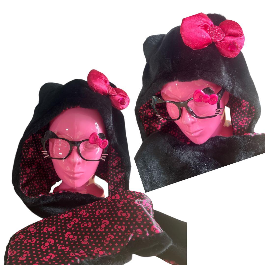 USJ 被り物　マフラー　キティ　黒　ピンク　防寒　ペア