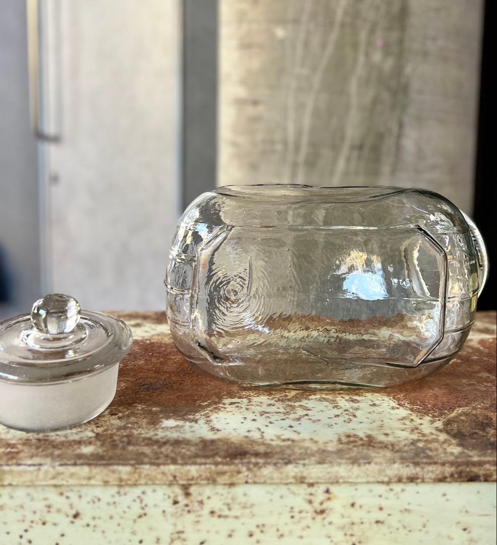 レトロ　猫ビン　でんでん太鼓　飴屋瓶　菓子瓶　アンティーク　ガラス　ガラス蓋付き