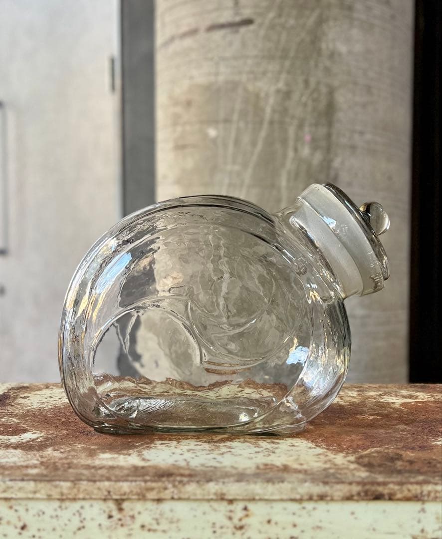 レトロ　猫ビン　でんでん太鼓　飴屋瓶　菓子瓶　アンティーク　ガラス　ガラス蓋付き