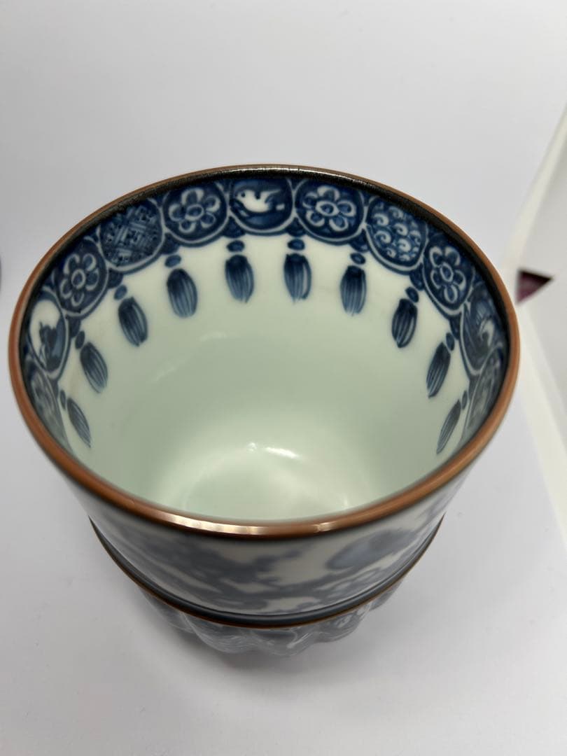 【希少名工】京焼 三代目 加藤利昌 作 祥瑞写 蓋付湯呑 共箱付　蓋に亀裂