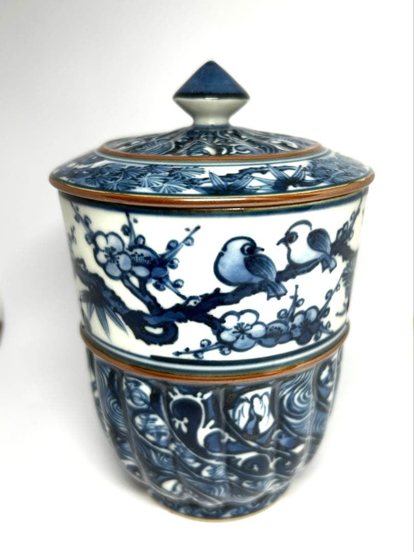 【希少名工】京焼 三代目 加藤利昌 作 祥瑞写 蓋付湯呑 共箱付　蓋に亀裂