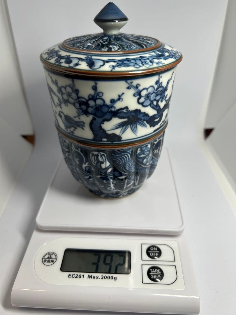 【希少名工】京焼 三代目 加藤利昌 作 祥瑞写 蓋付湯呑 共箱付　蓋に亀裂