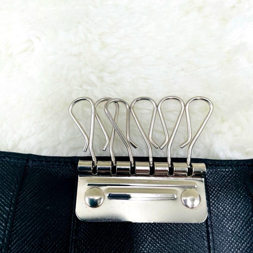 極美品 PRADA 6連 キーケース 三角ロゴ サフィアーノ ブラック 付属品有