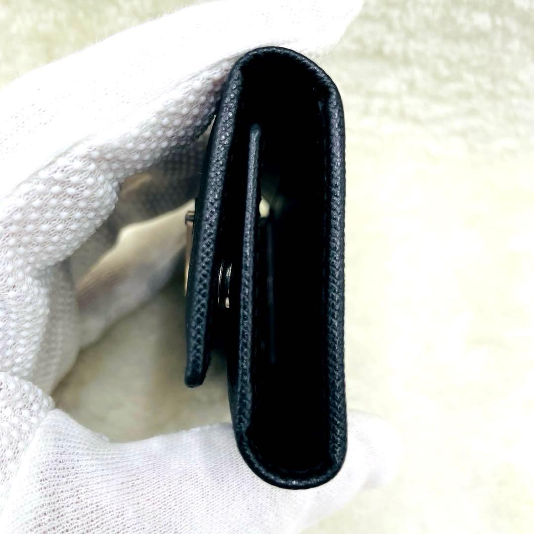 極美品 PRADA 6連 キーケース 三角ロゴ サフィアーノ ブラック 付属品有