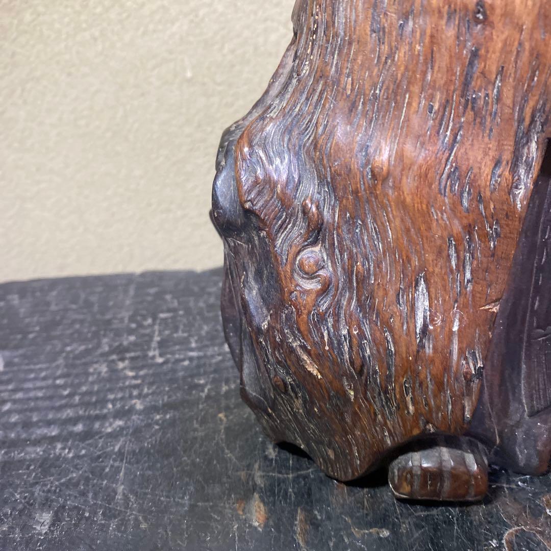 中国古玩　木彫桃仙人